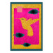 Poster Golden Hummingbird - abstraction with a bird and green leaves on a pink background 116930
