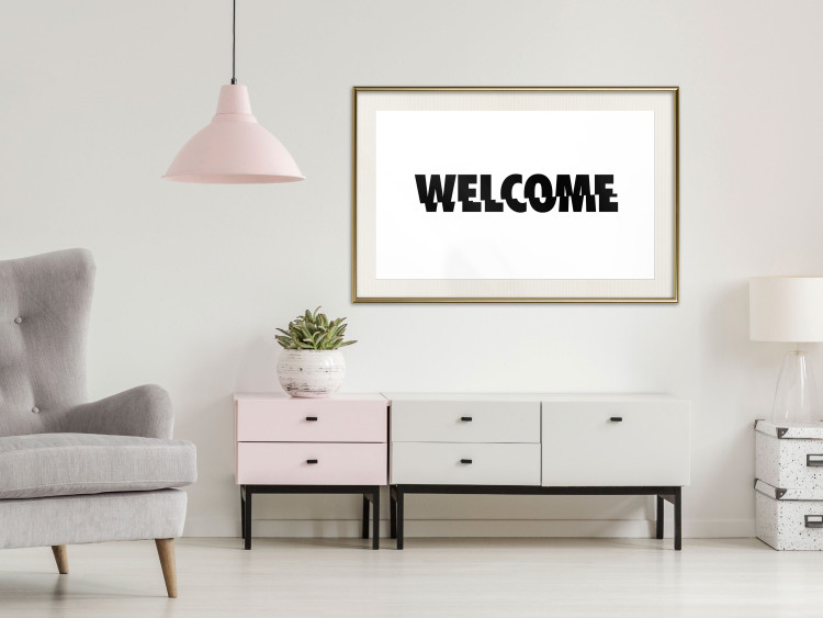 Wall Poster Welcome - black and white minimalist composition with English text 117530 additionalImage 21