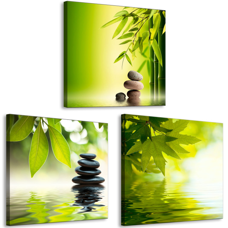 Canvas Print Green Orient by Water (3-part) - Exotic Zen of Flower Nature 122830 additionalImage 2