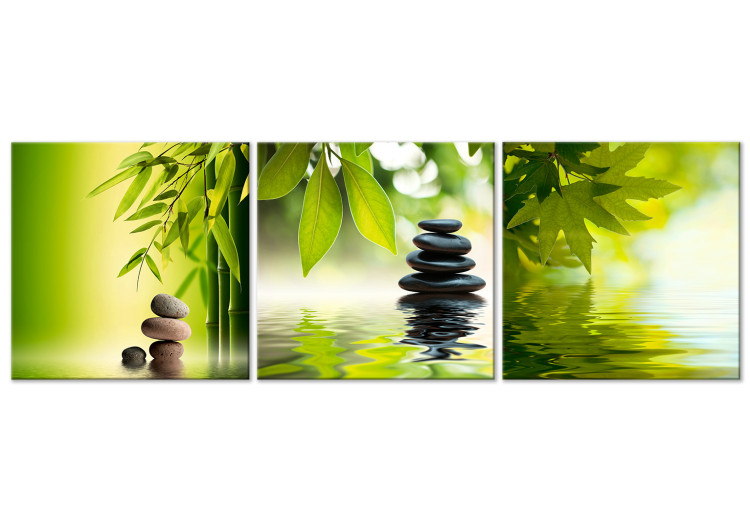 Canvas Print Green Orient by Water (3-part) - Exotic Zen of Flower Nature 122830