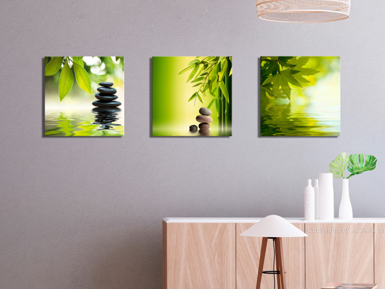 Canvas Print Green Orient by Water (3-part) - Exotic Zen of Flower Nature 122830 additionalImage 3