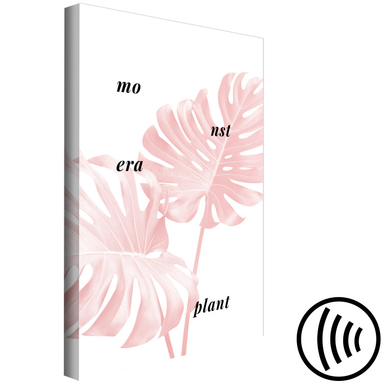 Canvas Print Pink monstera leaves with inscription - minimalistic botanical motif 122930 additionalImage 6
