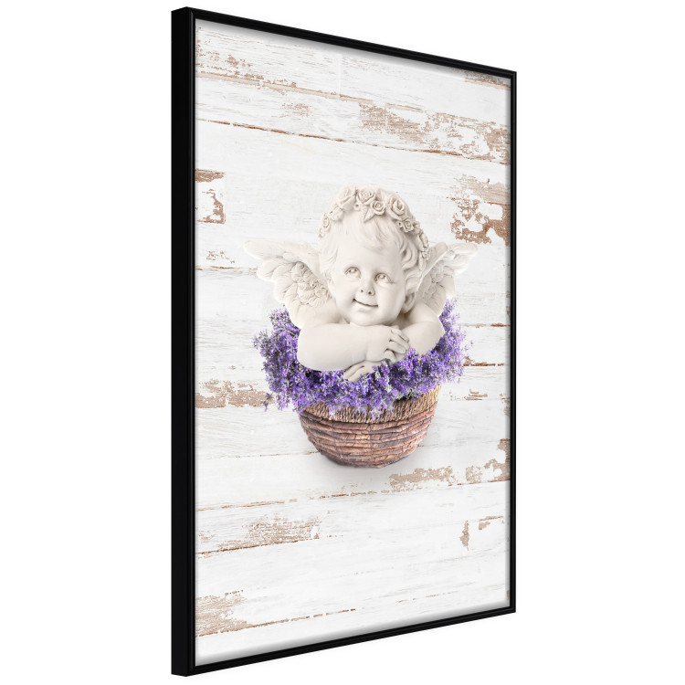Poster Lavender Dream - angel in purple flowers on wooden background 128030 additionalImage 13