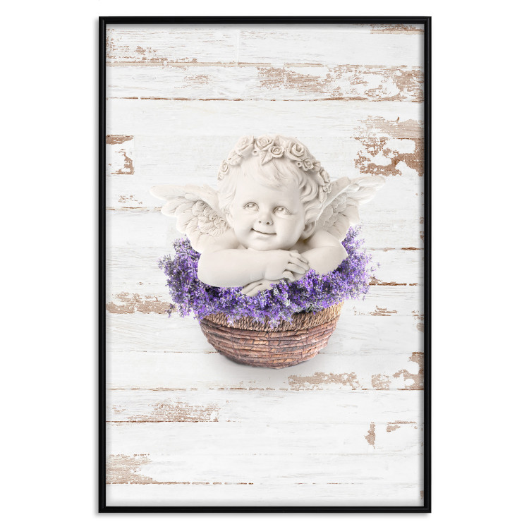 Poster Lavender Dream - angel in purple flowers on wooden background 128030 additionalImage 27
