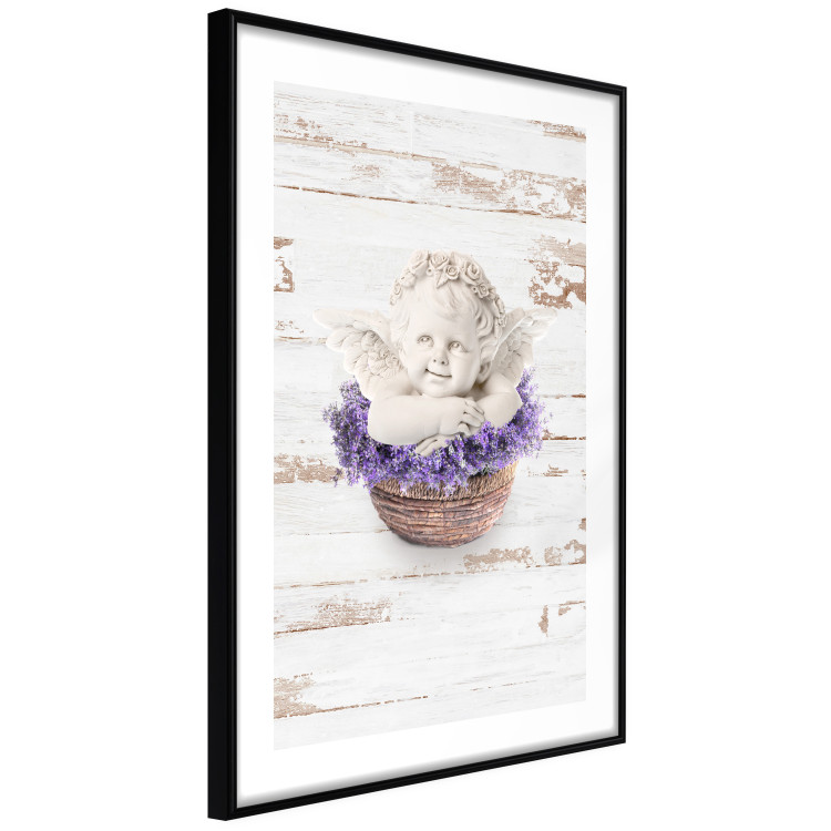 Poster Lavender Dream - angel in purple flowers on wooden background 128030 additionalImage 4