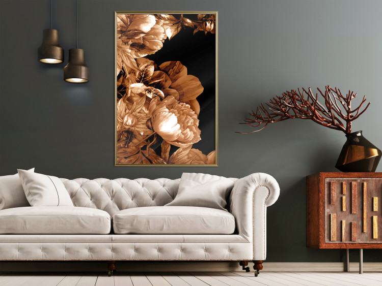 Wall Poster Hot Night - brown floral composition on a solid black background 128630 additionalImage 8