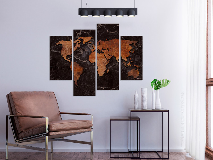 Canvas Copper Map (4-part) - world map with a rusted texture 128830 additionalImage 3