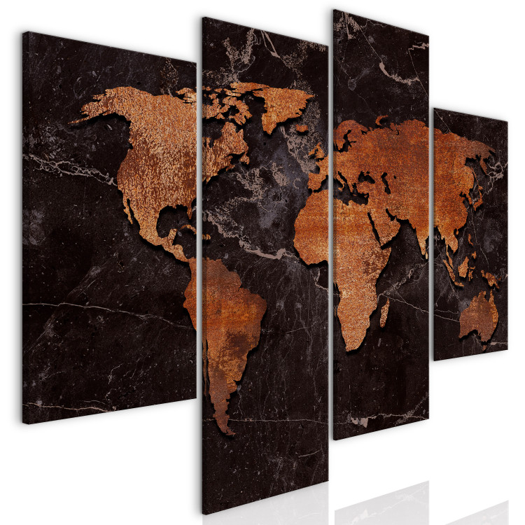 Canvas Copper Map (4-part) - world map with a rusted texture 128830 additionalImage 2