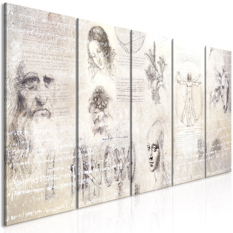 Canvas Master's Sketches (5-part) narrow - sculpture with vintage-style inscriptions 129530 additionalImage 2