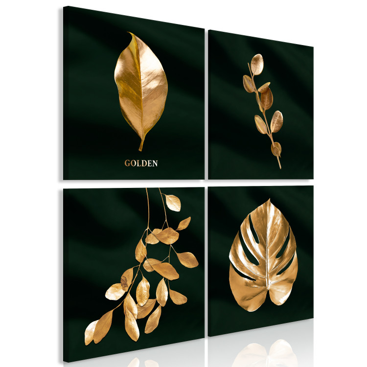 Canvas Art Print Floral Elegance (4-piece) - abstract golden floral motif 130330 additionalImage 2