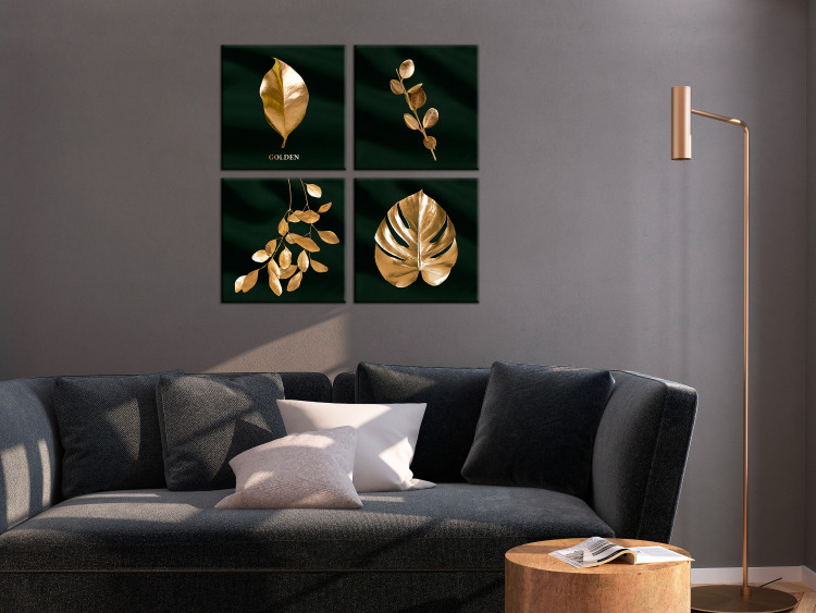 Canvas Art Print Floral Elegance (4-piece) - abstract golden floral motif 130330 additionalImage 3