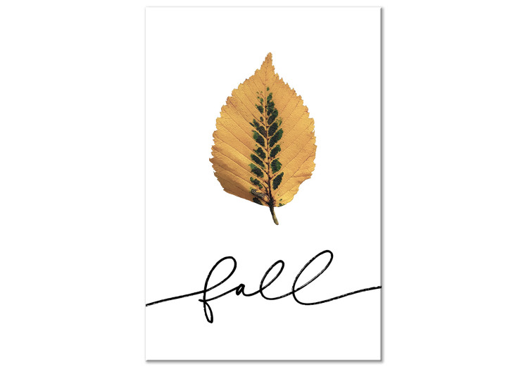 Canvas Print Falling leaf - minimalistic, autumn graphic with inscription 131730