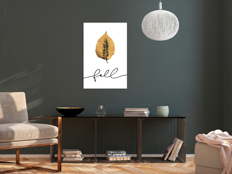 Canvas Print Falling leaf - minimalistic, autumn graphic with inscription 131730 additionalImage 3