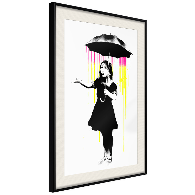 Wall Poster Girl with Umbrella - black and white girl in a colorful rain 132430 additionalImage 13