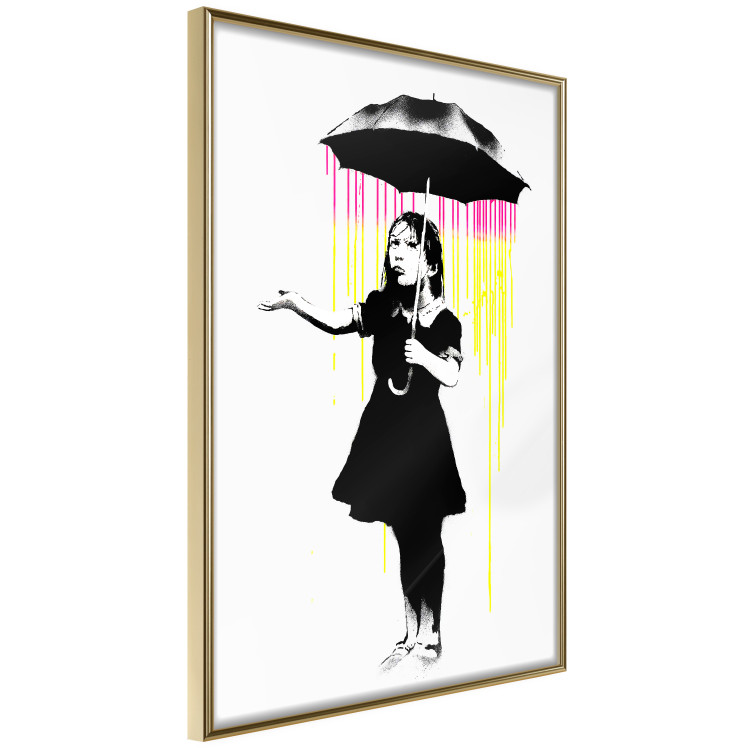 Wall Poster Girl with Umbrella - black and white girl in a colorful rain 132430 additionalImage 2