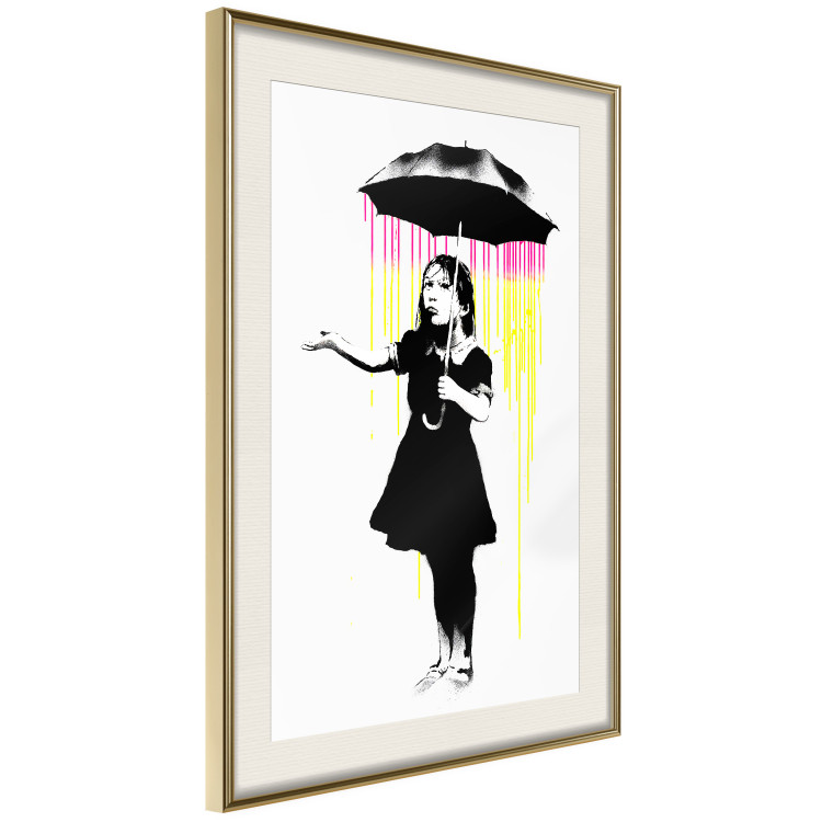 Wall Poster Girl with Umbrella - black and white girl in a colorful rain 132430 additionalImage 14