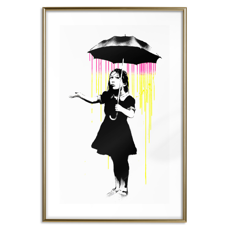 Wall Poster Girl with Umbrella - black and white girl in a colorful rain 132430 additionalImage 16