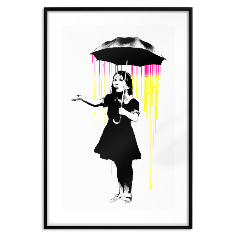 Wall Poster Girl with Umbrella - black and white girl in a colorful rain 132430 additionalImage 17