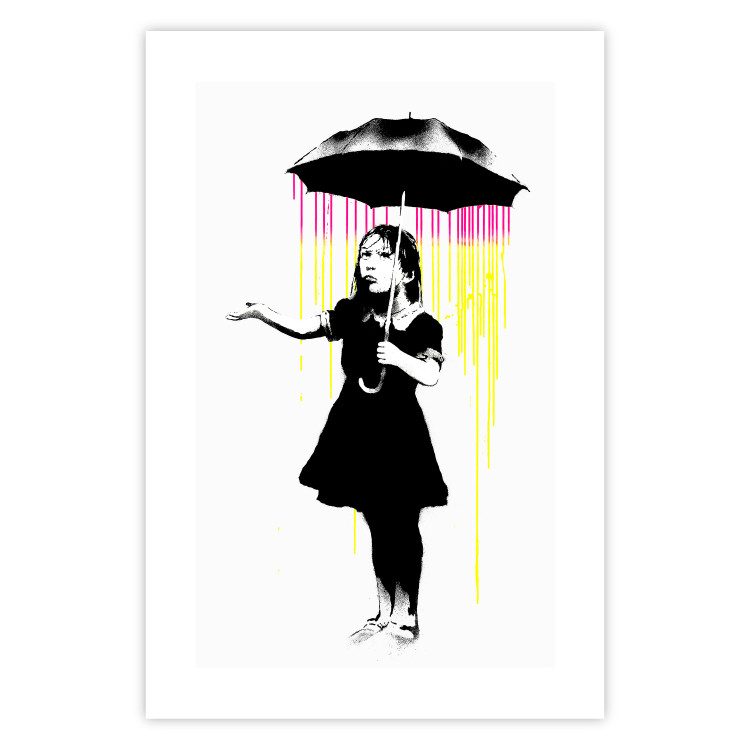 Wall Poster Girl with Umbrella - black and white girl in a colorful rain 132430 additionalImage 25