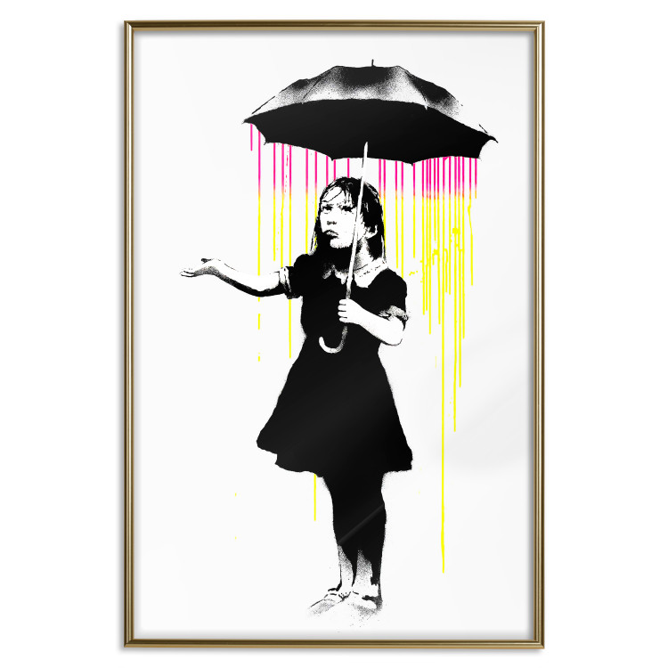 Wall Poster Girl with Umbrella - black and white girl in a colorful rain 132430 additionalImage 16