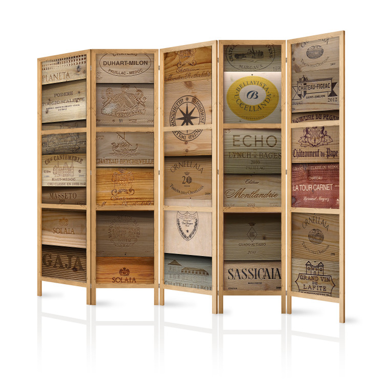Folding Screen Old Vineyard II (5-piece) - inscriptions on a texture of brown wood 132530 additionalImage 5
