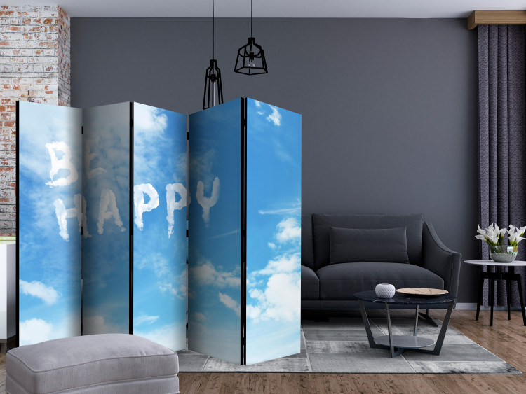 Room Divider Screen Be Happy II (5-piece) - English quote on a bright sky background 132630 additionalImage 4