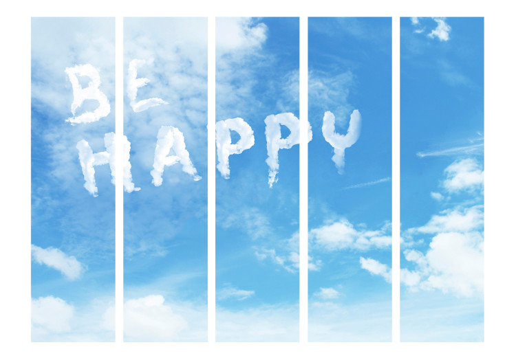 Room Divider Screen Be Happy II (5-piece) - English quote on a bright sky background 132630 additionalImage 3