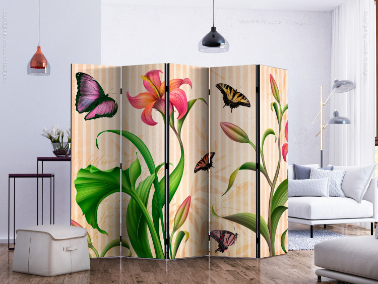 Folding Screen Vintage - Spring II (5-piece) - composition in plants and butterflies 133230 additionalImage 2