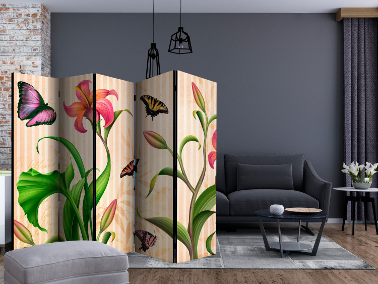 Folding Screen Vintage - Spring II (5-piece) - composition in plants and butterflies 133230 additionalImage 4