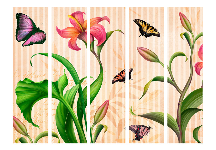 Folding Screen Vintage - Spring II (5-piece) - composition in plants and butterflies 133230 additionalImage 3
