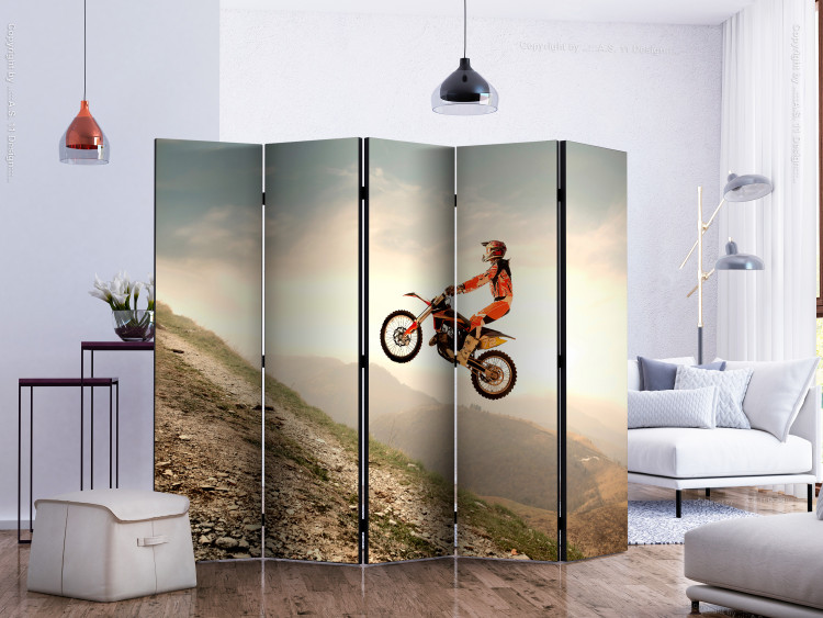 Room Divider Motor Sports II (5-piece) - motorcyclist and mountain landscape in the background 133330 additionalImage 2