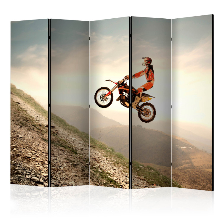 Room Divider Motor Sports II (5-piece) - motorcyclist and mountain landscape in the background 133330