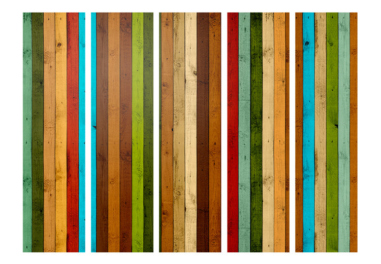 Room Separator Wooden Rainbow II (5-piece) - composition with colorful vertical stripes 133430 additionalImage 3