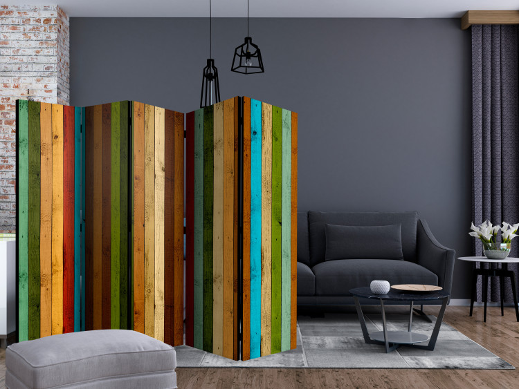 Room Separator Wooden Rainbow II (5-piece) - composition with colorful vertical stripes 133430 additionalImage 4