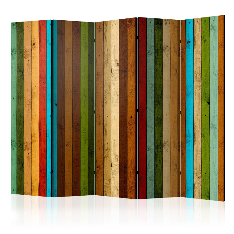 Room Separator Wooden Rainbow II (5-piece) - composition with colorful vertical stripes 133430