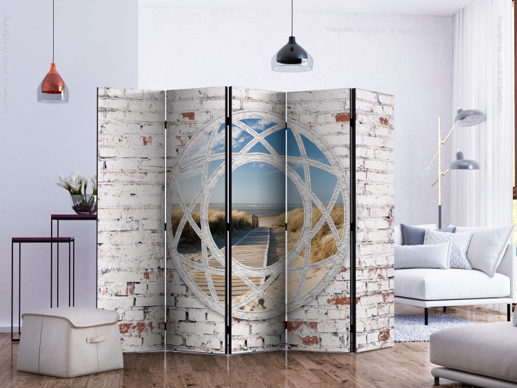 Room Divider Beach View II (5-piece) - weathered brick and seascape 133530 additionalImage 2