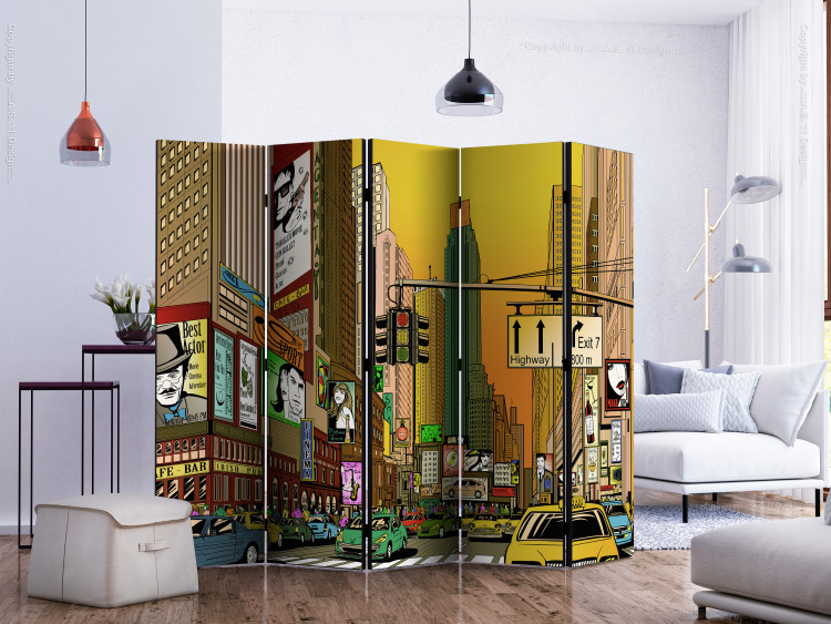 Folding Screen New York - Bustling City II - comic-style abstraction 133730 additionalImage 2