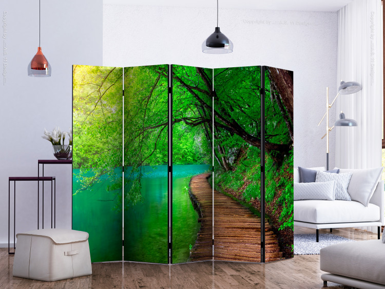 Room Divider Green Peace II - landscape of a green lake and bridge amidst trees 134030 additionalImage 2