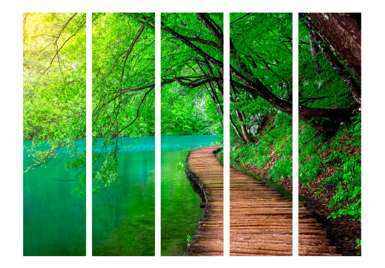 Room Divider Green Peace II - landscape of a green lake and bridge amidst trees 134030 additionalImage 3
