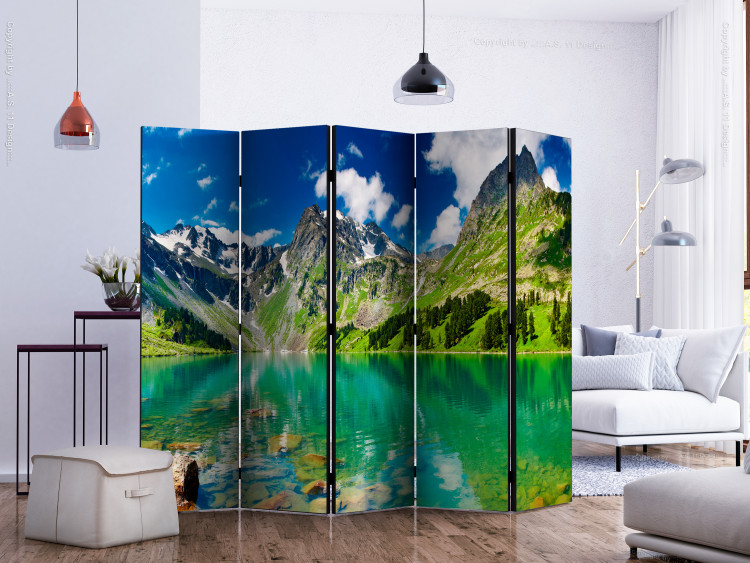 Folding Screen Mountain Lake II (5-piece) - water landscape against mountains and trees 134130 additionalImage 2