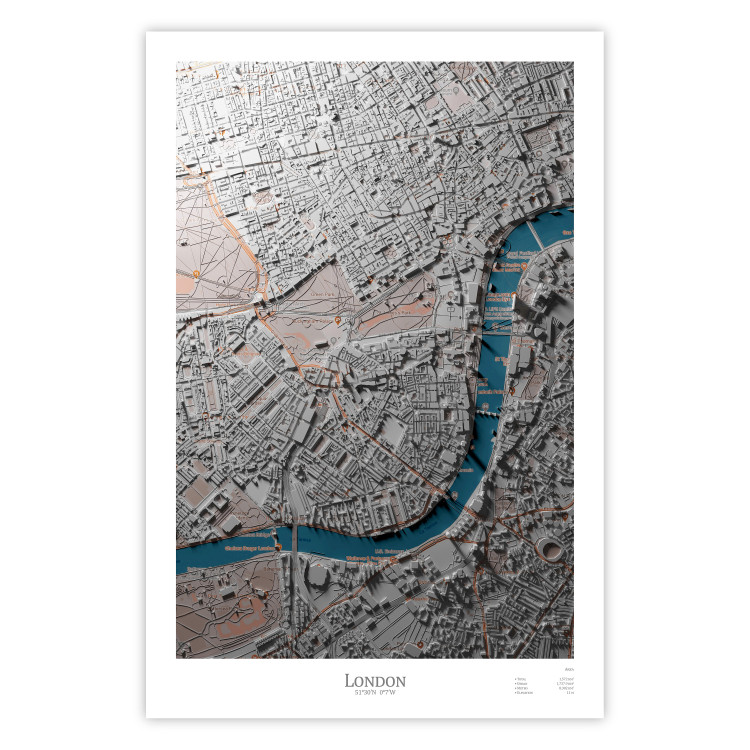 Wall Poster London Layout - composition of a gray city map shown from bird's-eye view 134830