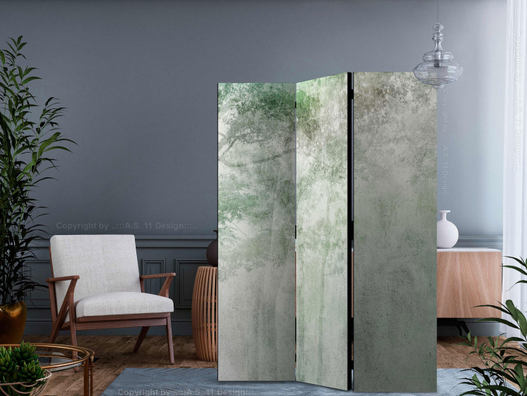 Room Divider Forest Solace (3-piece) - landscape of green trees and a gray background 136030 additionalImage 2
