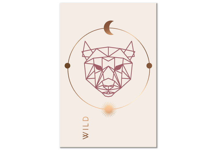Canvas Art Print Bronze inscription in English Wild - geometric abstraction with a wolf 136530