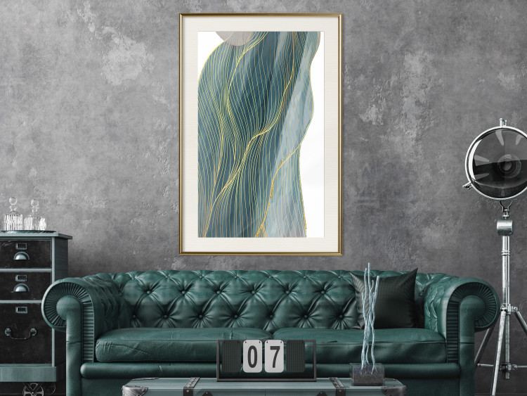 Wall Poster Turquoise Wave - elegant abstraction in bottle green color 137230 additionalImage 10