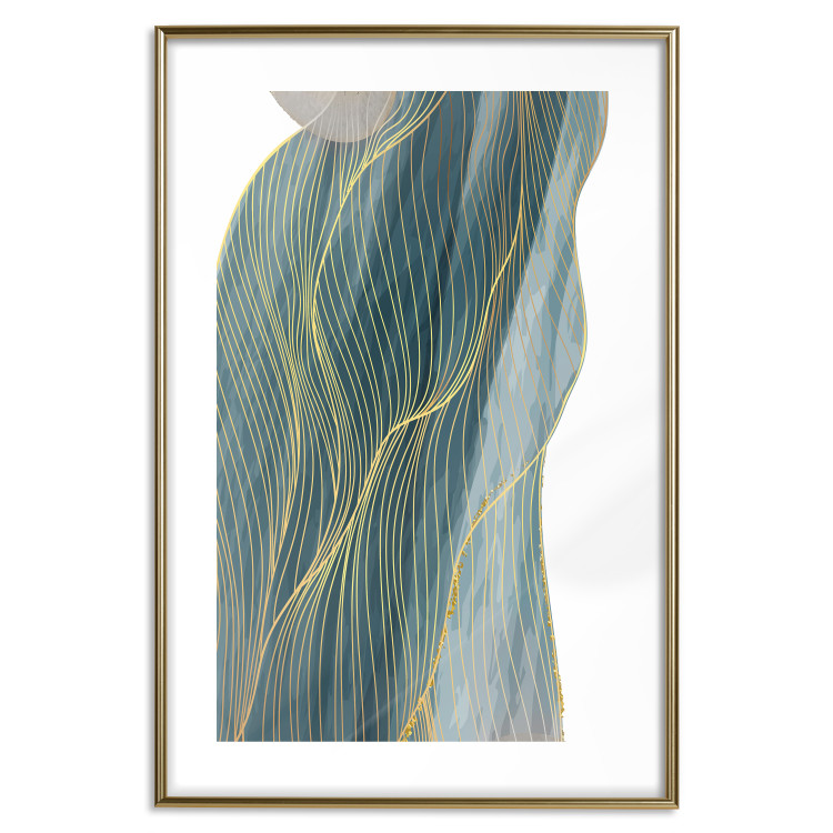 Wall Poster Turquoise Wave - elegant abstraction in bottle green color 137230 additionalImage 17