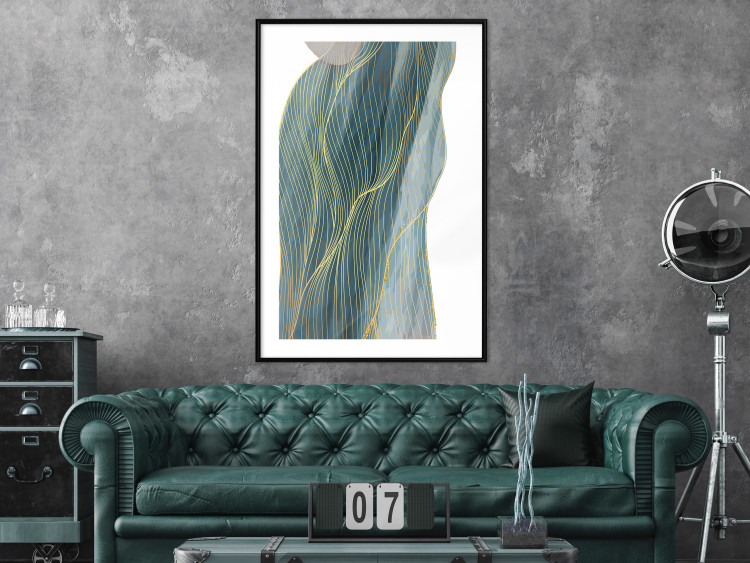 Wall Poster Turquoise Wave - elegant abstraction in bottle green color 137230 additionalImage 8