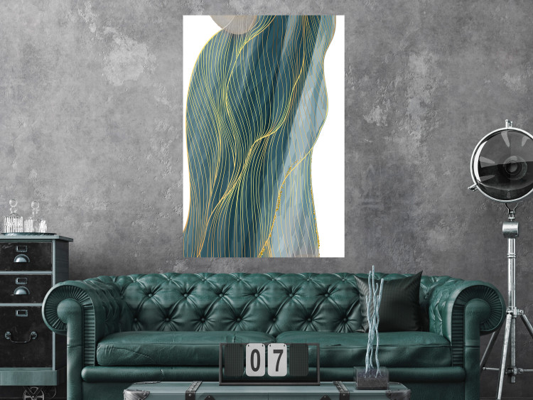Wall Poster Turquoise Wave - elegant abstraction in bottle green color 137230 additionalImage 17