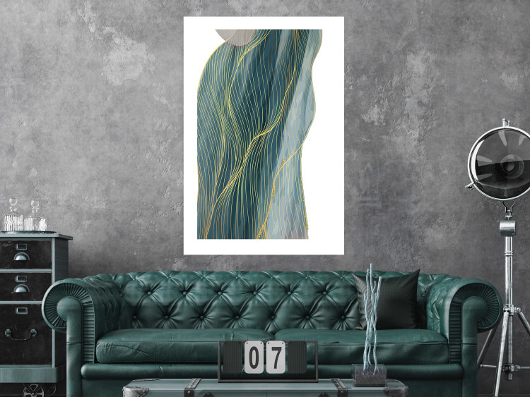 Wall Poster Turquoise Wave - elegant abstraction in bottle green color 137230 additionalImage 16