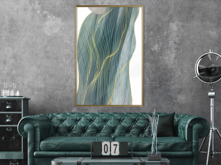 Wall Poster Turquoise Wave - elegant abstraction in bottle green color 137230 additionalImage 9