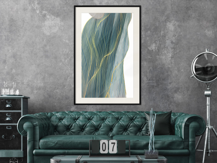 Wall Poster Turquoise Wave - elegant abstraction in bottle green color 137230 additionalImage 11